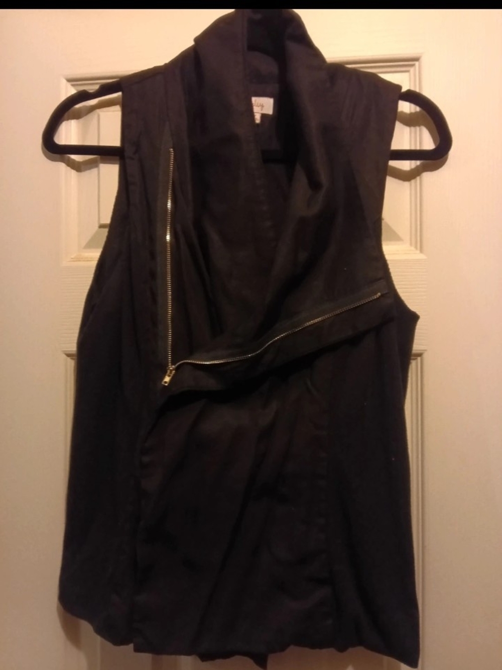 Pixley Black Sleeveless Asymmetrical Zip Vest